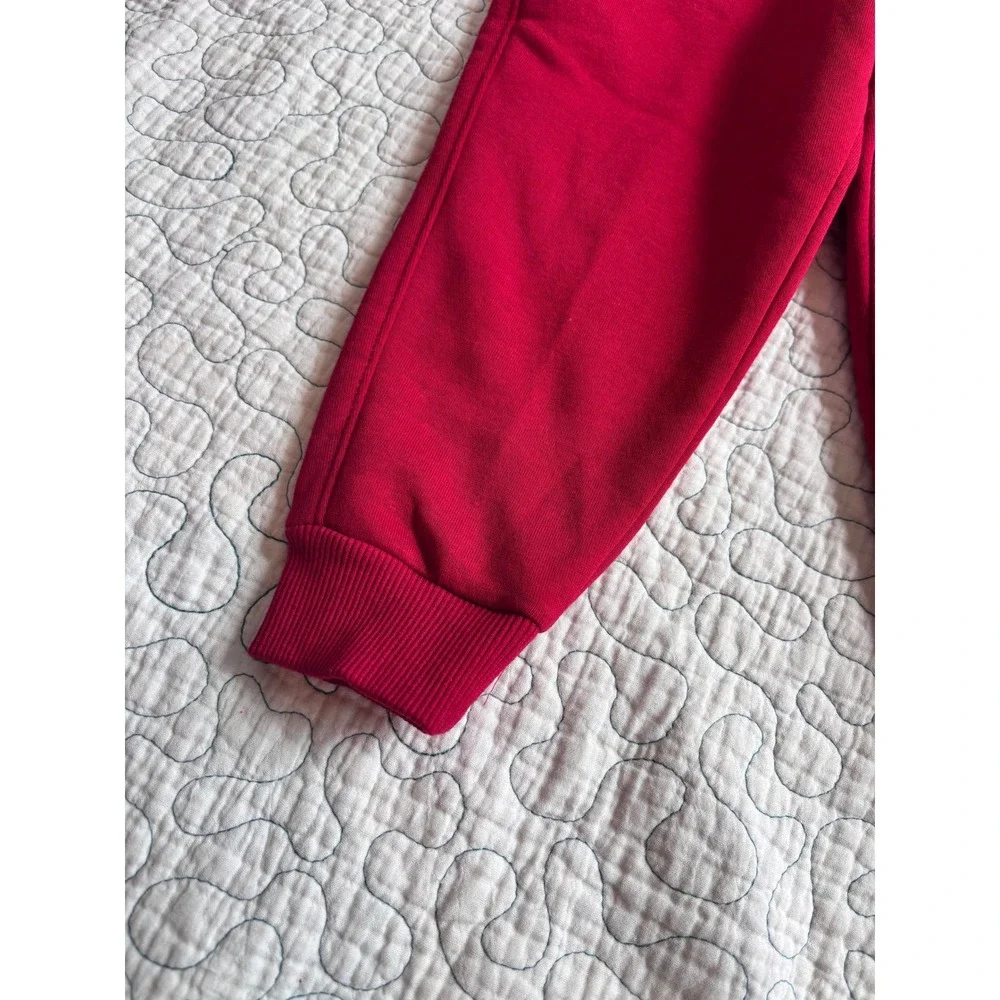 Nike Girls Red Fleece Joggers Glitter Chenille Swoosh Logo Size XS 4